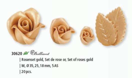 Ensemble d'or de roses brillantes